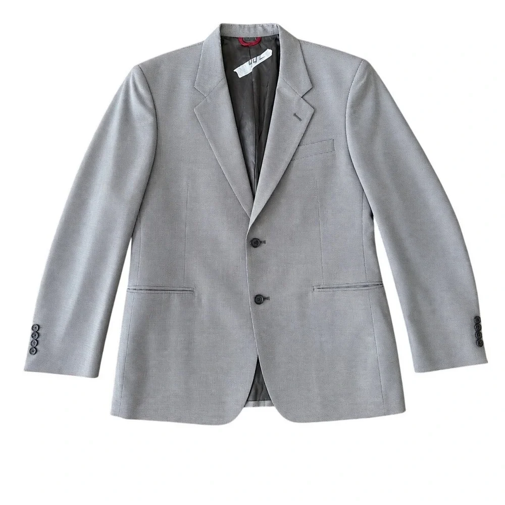 Jos A Bank Mens 44L Grey Wool Micro Check Business Express Blazer Sport Coat